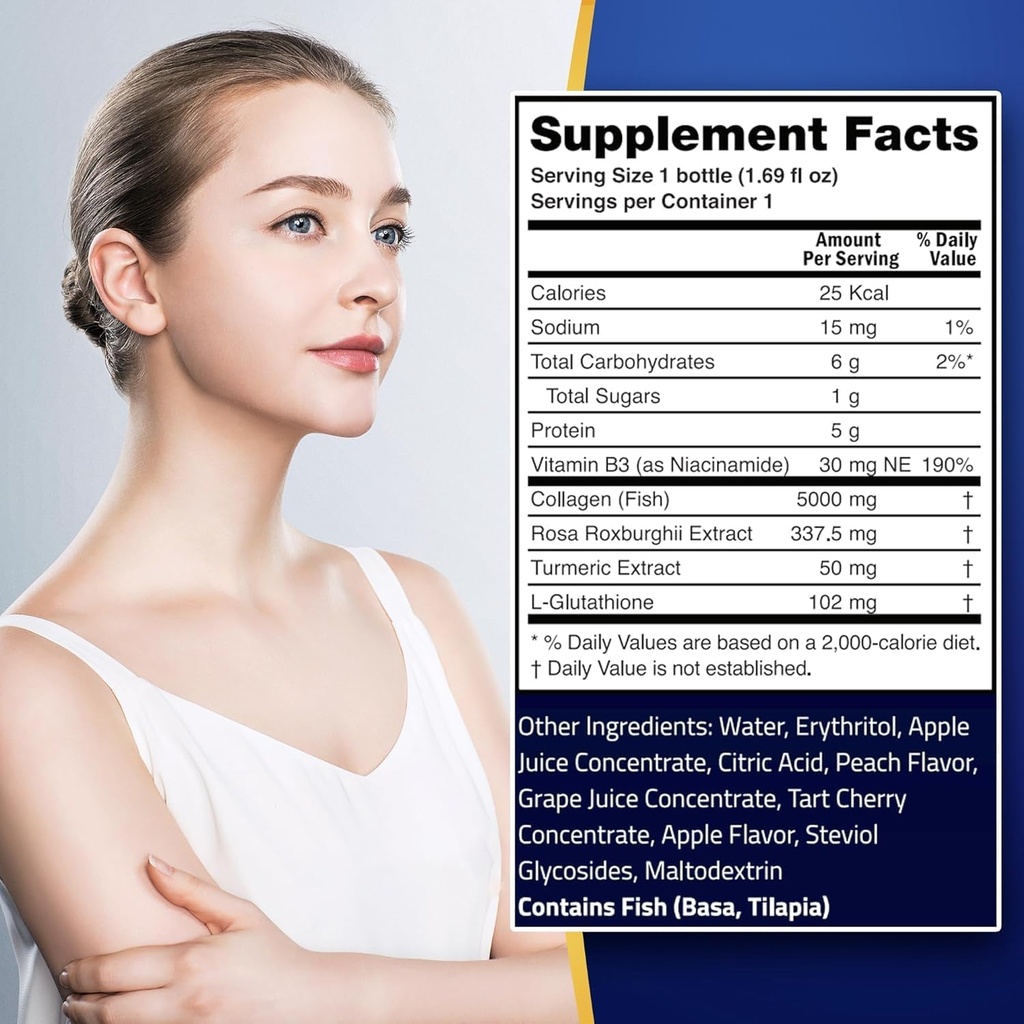 Ageless Ultra Anti Aging Liquid Collagen for Men & Women, Marine Collagen, Turmeric, Glutathione, and Rosa Roxburghii, Multi Vitamins, Skincare, Hydrating & Revitalizing Formula - 50 ml (10 Count) 6