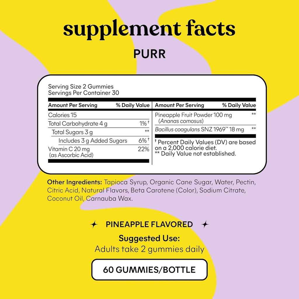 Lemme Purr Vaginal Probiotic Gummies for Women - Balanced pH, Healthy Odor, Yeast Balance & Flora Support + Vitamin C for Immune Health - Tasty Pineapple (60 Count) (Pack of 2) 6