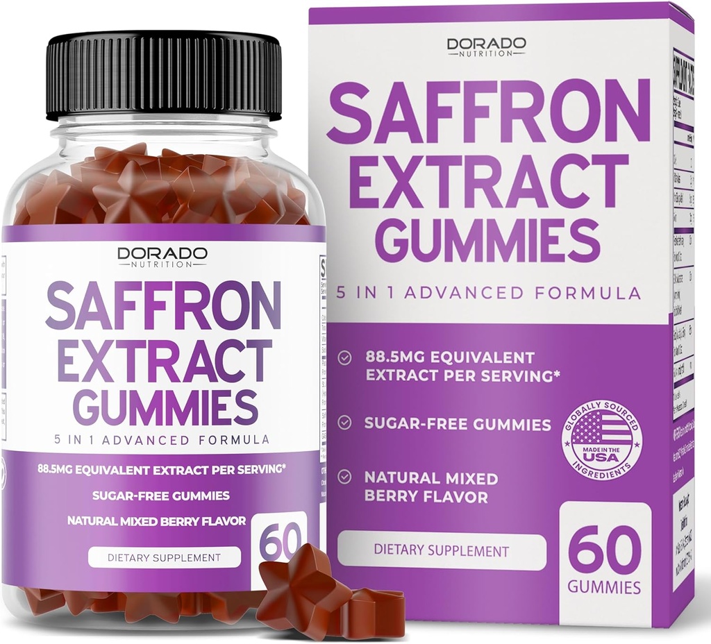 Saffron Supplements (60 Gummies) Premium Saffron Gummies - Sugar Free Gummy 88.5mg Equivalent Extract - 5 in 1 Advanced Formula - Delicious Raspberry Flavor - Non GMO - Vegan & USA Made 2