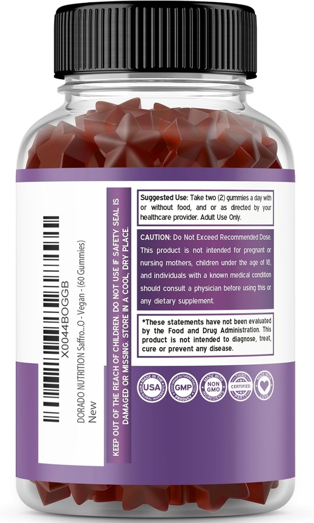 Saffron Supplements (60 Gummies) Premium Saffron Gummies - Sugar Free Gummy 88.5mg Equivalent Extract - 5 in 1 Advanced Formula - Delicious Raspberry Flavor - Non GMO - Vegan & USA Made 4