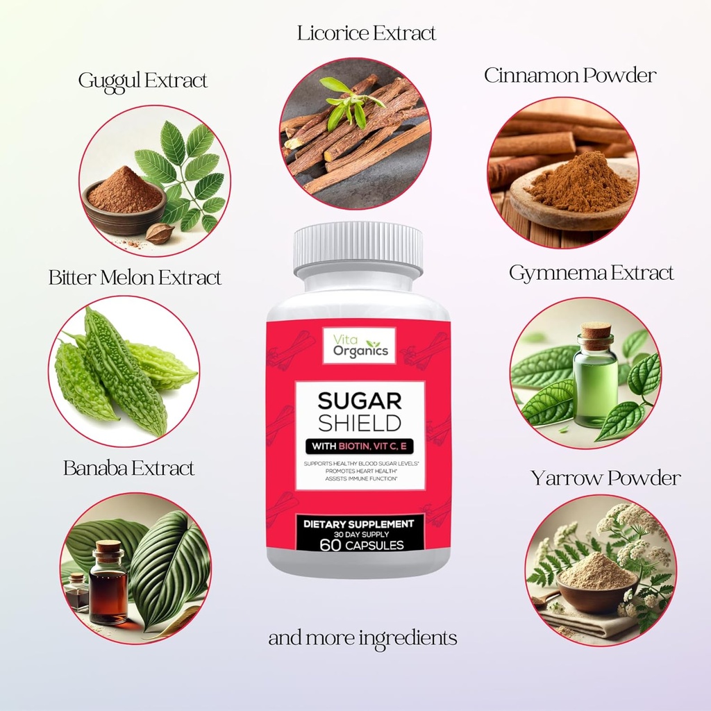 Sugar Shield - Advanced Sugar Support Supplement - Biotin, Magnesium Oxide, Chromium - 60 Veggie Capsules - 30 Days 4
