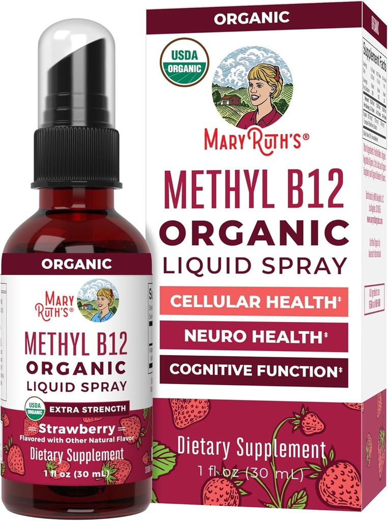 MaryRuth Organics Vitamin B12 Liquid Spray | Vegan, Non-GMO, Gluten-Free | USDA Organic Supplement | Energy & Nervous System Support | B12 Vitamins for Women & Men | 720 mcg | 1 Fl Oz 2