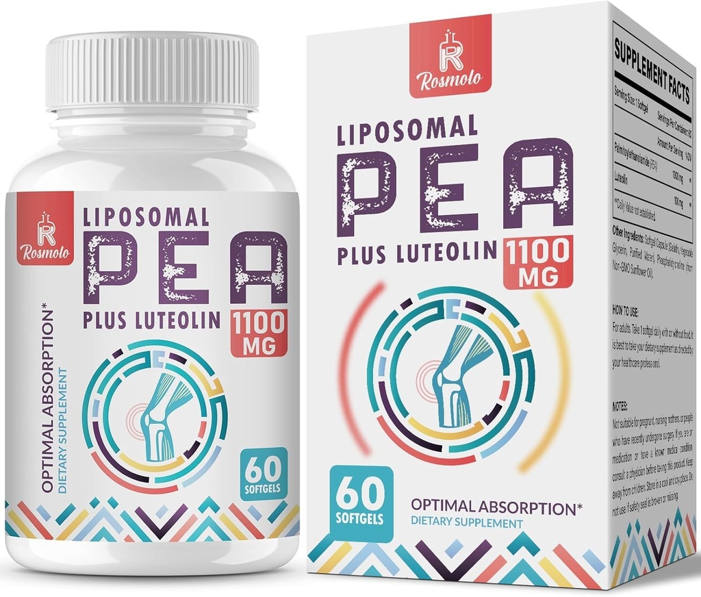 Liposomal Palmitoylethanolamide 1000 mg + Luteolin 100 mg, Micronized Pea 99% Highly Purified - Enhanced Absorption and Bioavailability, 240 Softgels 2