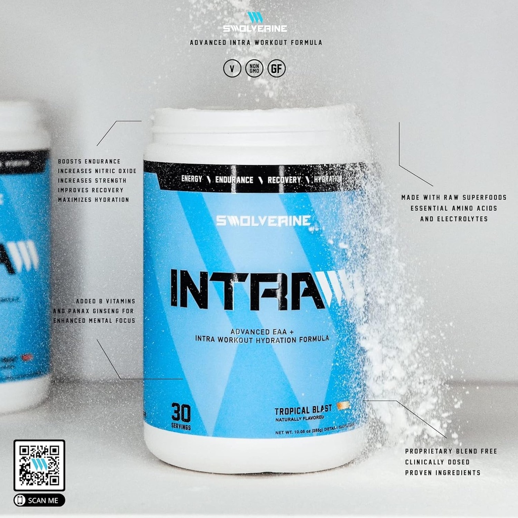 Swolverine Intra | Essential Amino Acids, Electrolytes, Coconut Water, Pomegranate, Tart Cherry, Spirulina, Vegan, Non-GMO, Gluten Free (30 Servings, Tropical Blast) 4