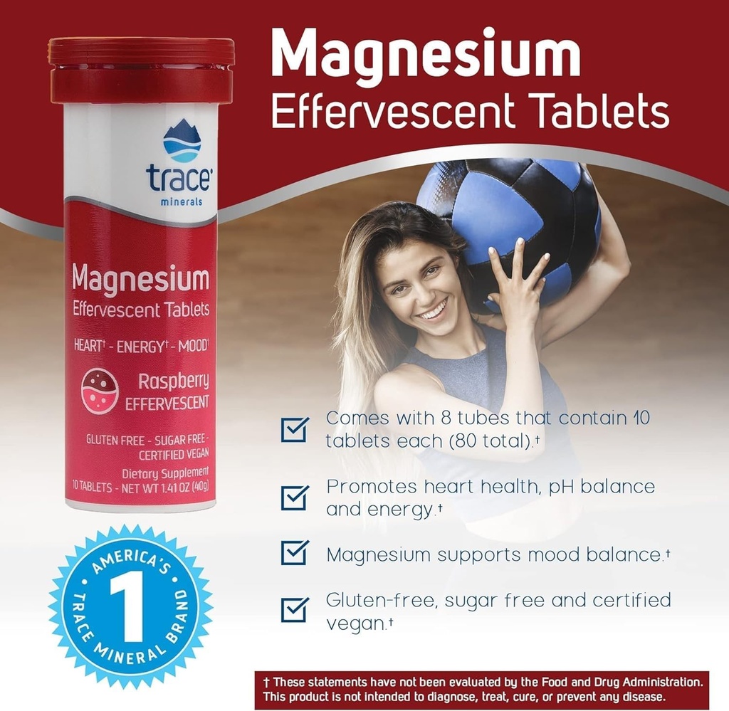 Trace Minerals Magnesium Effervescent - Healthy Heart & Energy Support Supplement - Natural Magnesium Supplement to Aid Healthy Sleep - Gluten-Free Health Supplement - Raspberry, 8 Tubes (80 Servings) 4