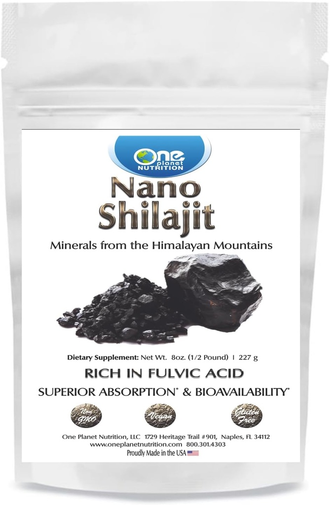 One Planet Nutrition Nano Shilajit Powder 8 oz (454 Servings), 40-60% Fulvic Acid, Nano for Enhanced Absorption, Supports Overall Wellness, Non-GMO, Vegan, Gluten Free 2