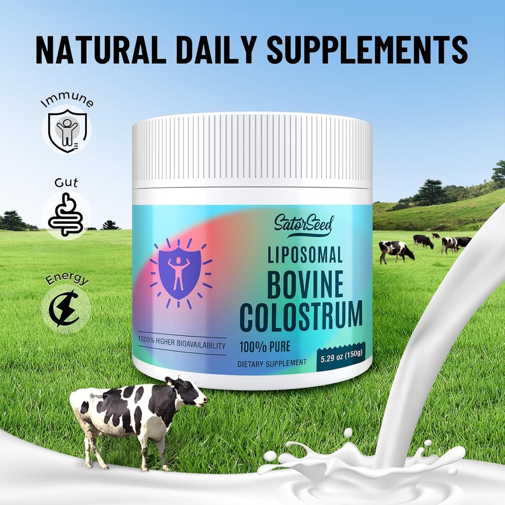 Liposomal Bovine Colostrum Powder Supplement 100% Pure Colostrum, 1500% Higher Bioavailability for Immune and Gut Health (60 Servings) 4