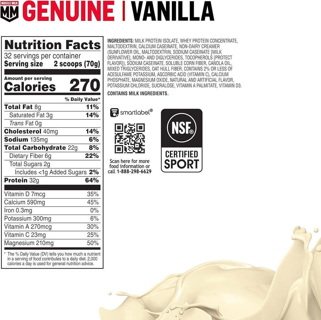 Muscle Milk Genuine Protein Powder, Vanilla Creme, 32g Protein, 4.94 Pound, 32 Servings 3
