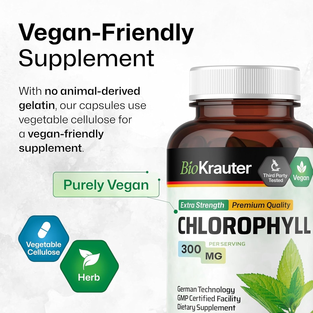 BIO KRAUTER Chlorophyll Capsules - Internal Deodorant and Detox Supplement - Vegan Immune Support Caps - 3 Months Supply 6