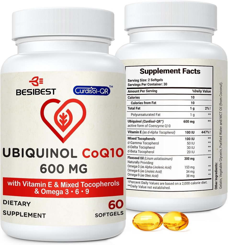 CoQ10 600mg 1PCS Bundle with 800mg Liposomal CoQ10 Ubiquinol Supplement 1PCS 3