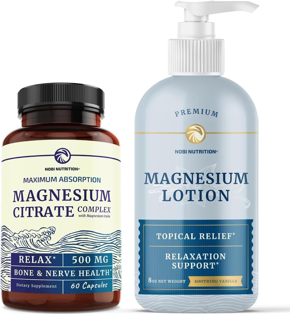 Magnesium Lotion and Magnesium Citrate Supplement | Full Body Magnesium Support for Body and Mind with 8 Fl Oz Topical Magnesium Plus 1 Month Supply Magnesium Complex Pills 2