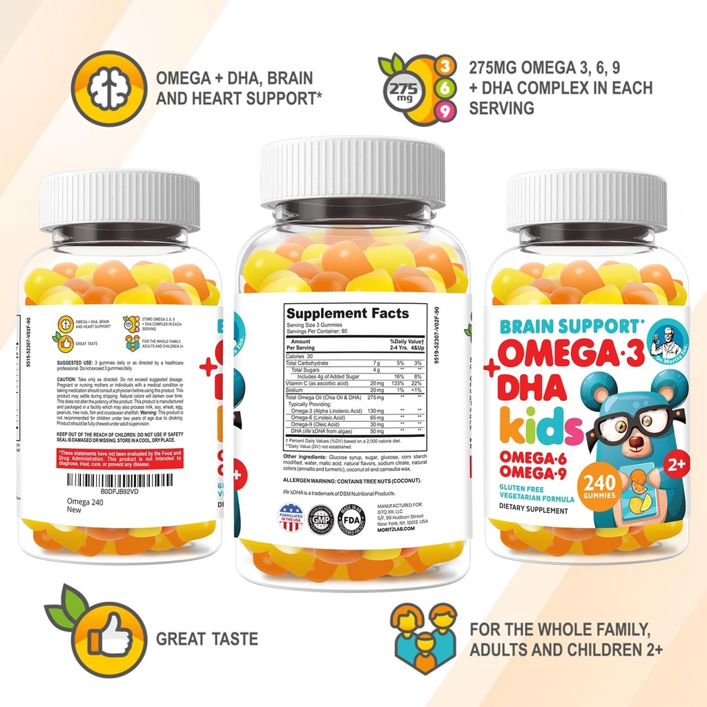 DR. MORITZ Vegan Omega 3 Gummies for Kids and Toddlers (240 Count), Kids Omega 3 Gummies for Brain & Heart Health, No Fish Oil & Gluten Free 5