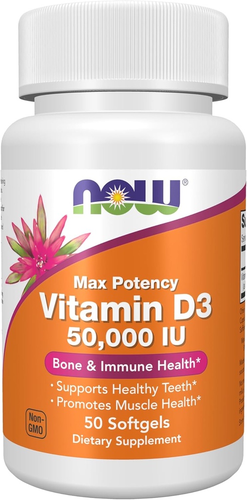NOW Foods Supplements, Vitamin D-3 50,000 IU Softgels, 50 softgels 2