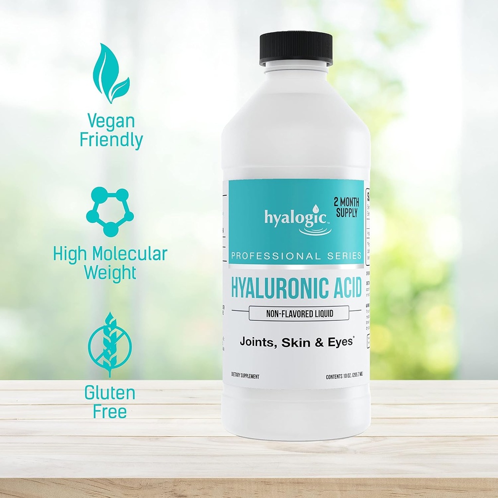 Hyalogic Professionals Series - Hyaluronic Acid Supplement for Whole Body Hydration - 100 mg Ingestible HA Liquid Supplement; Odorless, Tasteless & Preservative Free for Skin & Eyes - 10 oz 5