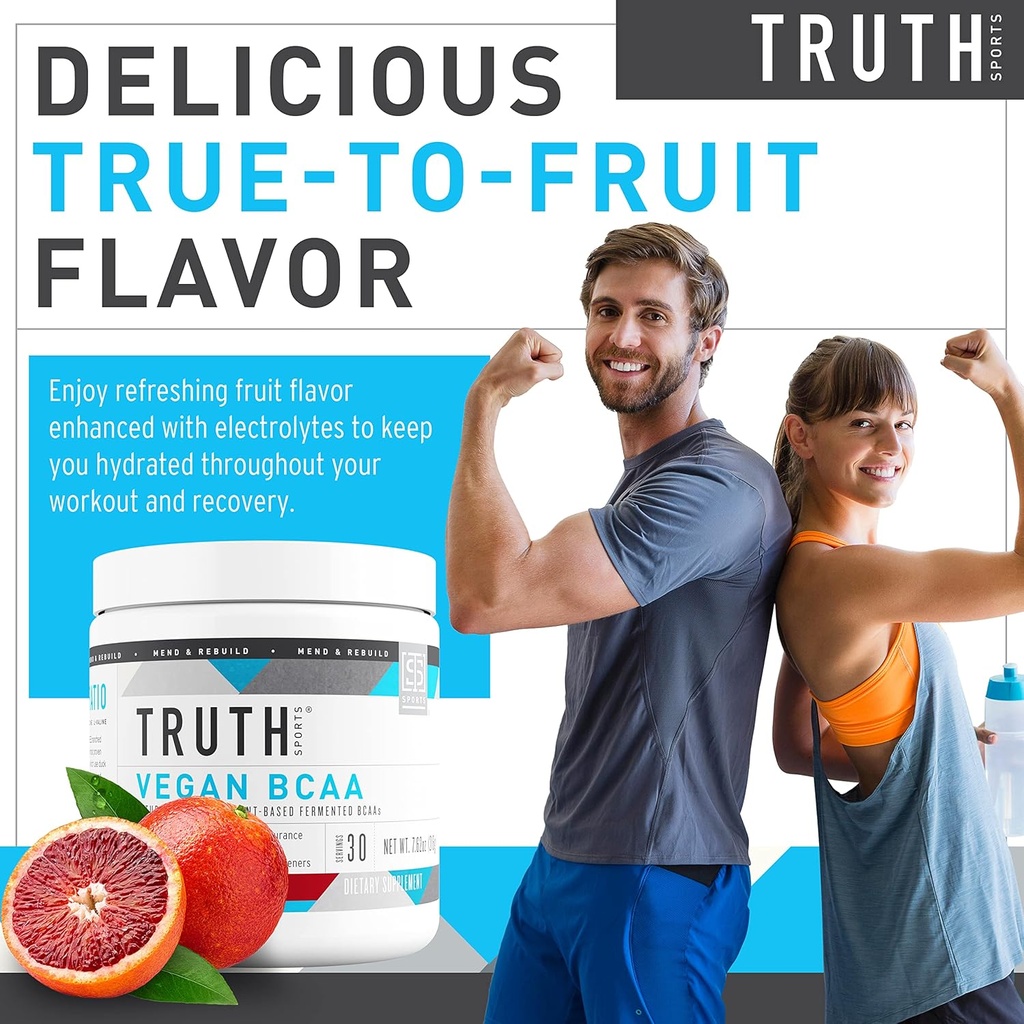 Truth Nutrition Vegan BCAA Powder- 2:1:1 Ratio Natural BCAAs Amino Acids Powder for Energy, Muscle Building, Post Workout Recovery Drink for Muscle Recovery (Blood Orange, 30 Servings) 5