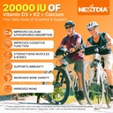 Vitamin D3 20,000 IU + Vitamin K2( MK7 )200mcg - Optimal Vitamin D3 & K2 Softgel - Strong Bones & Muscle, Calcium Absorption & Immune Support, Helping Vitamin D Deficiencies, Easy to Swallow, Non GMO 5