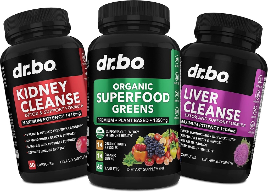 Organic Superfood Greens & Fruit Supplements - Liver Kidney Cleanse Detox Support Supplement - Green Veggie Powder Blend Vegetable Foods & Help Repair Kidneys, Bladder Control & Urinary Tract Health 2