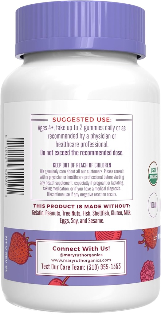 MaryRuth's Gummies for Kids–USDA Organic Multivitamin (Mixed Berry & Cherry), & Magnesium Calm (Hibiscus) | No Gelatin! | Vitamins for Immunity, Gut Health, & Overall Wellness | Vegan, Non-GMO 5