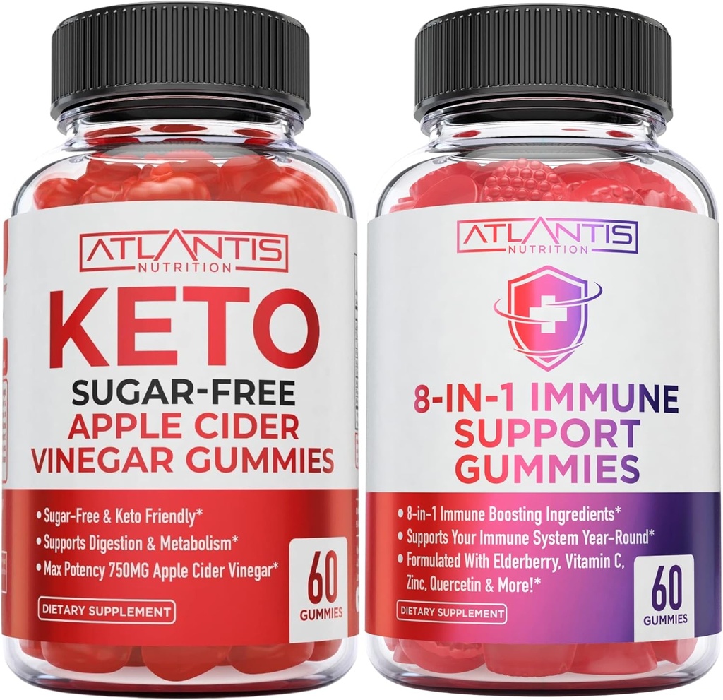 Atlantis Nutrition 8-in-1 Immune Support 60 Gummies + Sugar Free Keto Apple Cider Vinegar 60 Gummies 2