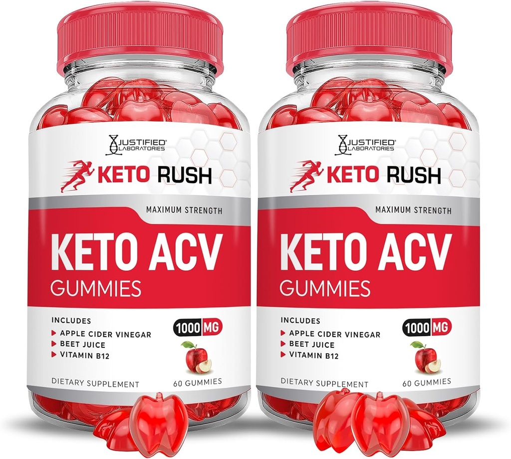 Justified Laboratories (2 Pack Keto Rush Keto ACV Gummies Advanced Formula 1000MG Powder B12 Vegan Non GMO 120 Gummys 2