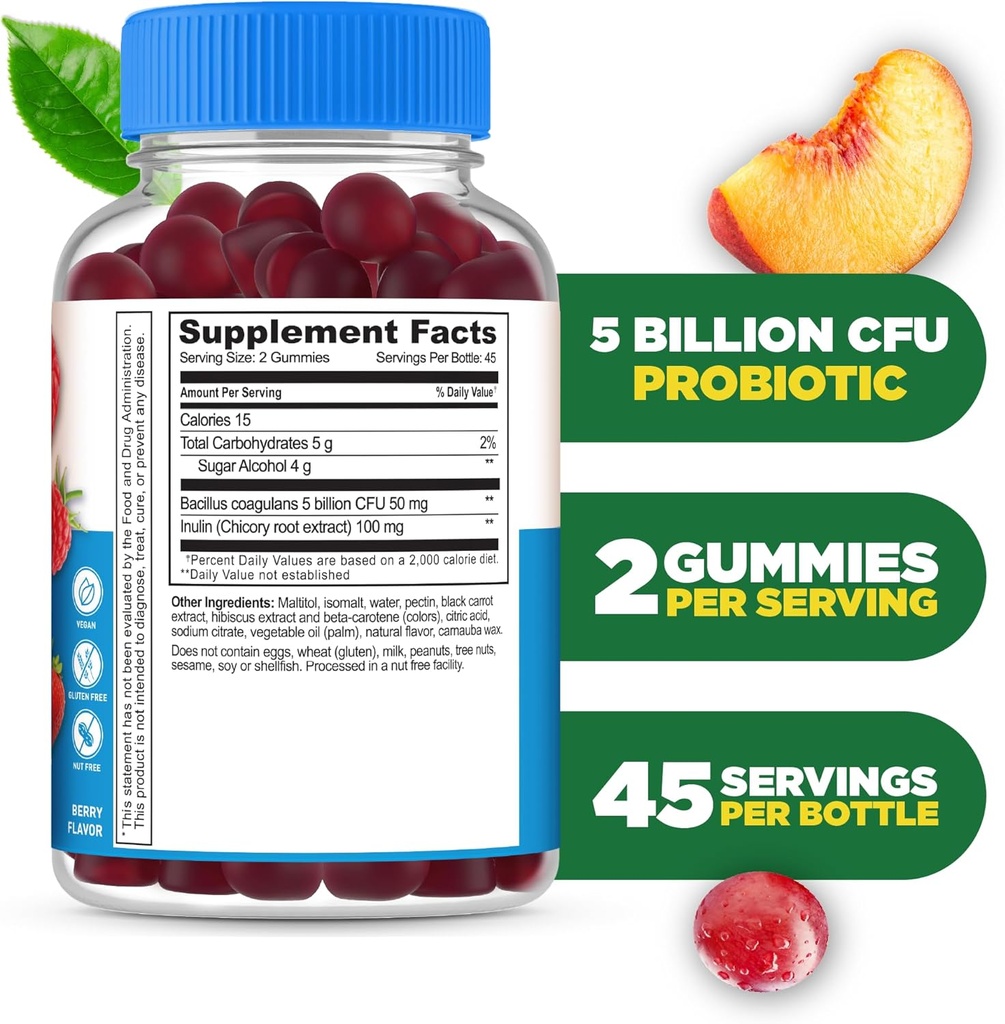 Lifeable Sugar Free Probiotics with Prebiotics Fiber – Great Tasting Natural Flavor Gummy Supplement – Keto Friendly Chewable – for Gut Health and Immune Support – for Adults, Man, Women – 90 Gummies 3