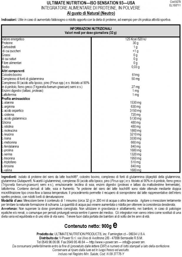 Ultimate Nutrition Iso Sensation 93 with Glutamine Complex Low Carb Whey Protein Isolate Powder – 30 Grams of Protein, Fat-Free, Keto Friendly, Natural, 2 Pounds 3
