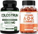 Colostrum (120 Count) Bovine Colostrum Capsules Supplement for Adults and ADK Vitamin D3 (60 Gummies) D & K - 10 Vegan Supplement - Delicious Raspberry Flavor - Non GMO Third Party Tested - USA Made 2