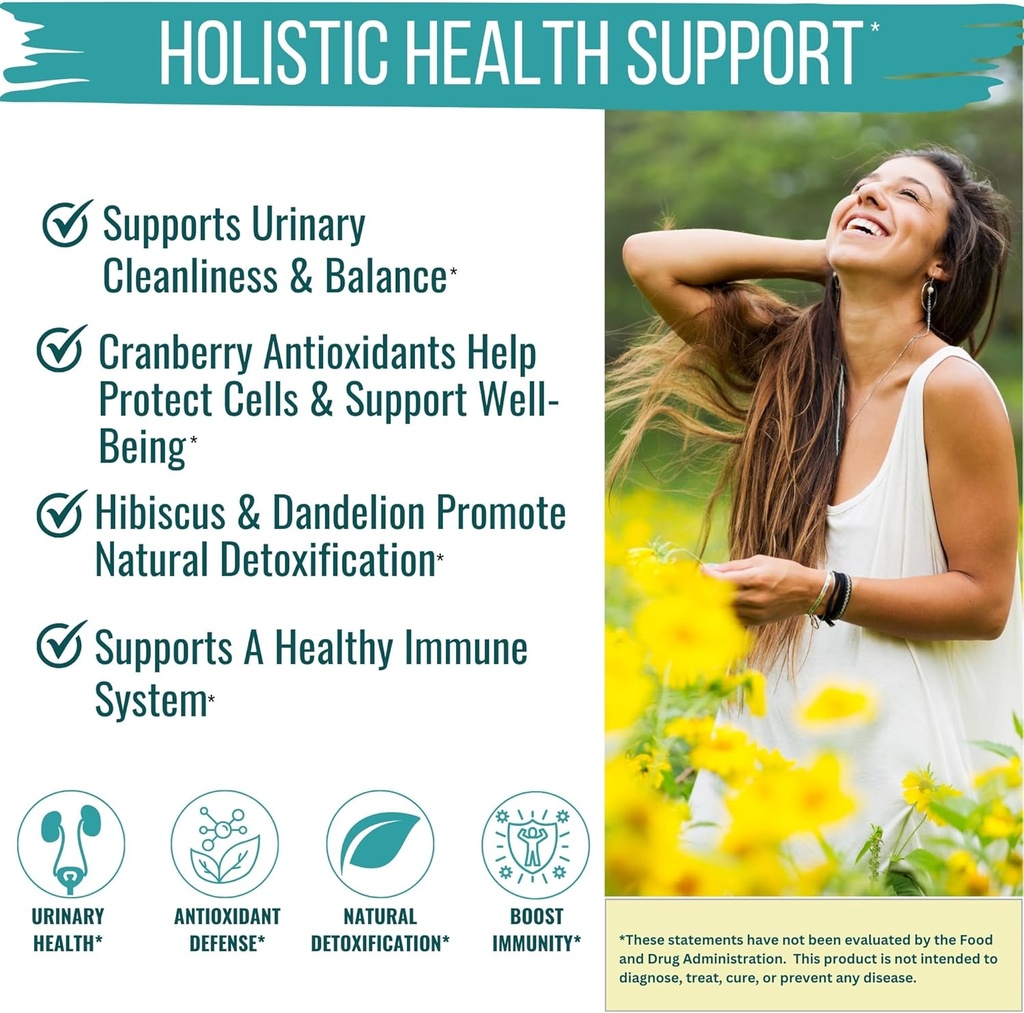 Natural D Mannose 1000mg Capsules | Antioxidant-Rich Cranberry Supplement with Hibiscus & Dandelion | 4-in-1 DMannose Pills for Urinary Tract Health for Women | Clear UTI Support | 30-Day Supply 5