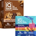 IQBAR Brain and Body Keto Protein Bars - 12 Count Chocolate Lovers Variety Low Carb, Vegan Bars & IQMIX Sugar Free Electrolyte Powder Packets - 8 Count Sampler Pack Keto Electrolytes with Lions Mane 2