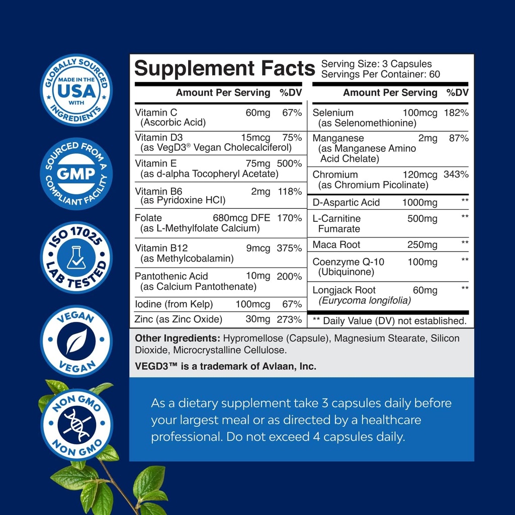 Pre Conceive Male Reproductive Supplement - Reproductive Cells Health with CoQ10, Maca Root, Methyl Folate & D-Aspartic Acid - Mens Conceive Cells Count Support - Support for Him, 180 Count 4