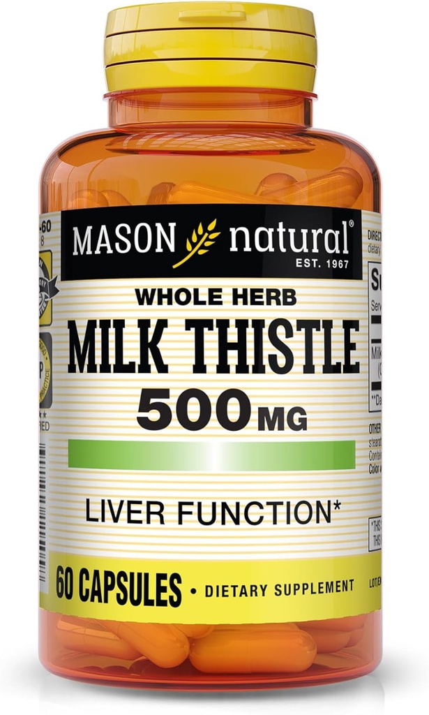 MASON NATURAL Milk Thistle 500 mg - Support Healthy Liver Function, Cleanse and Detox, Herbal Dietary Supplement, 60 Capsules 2