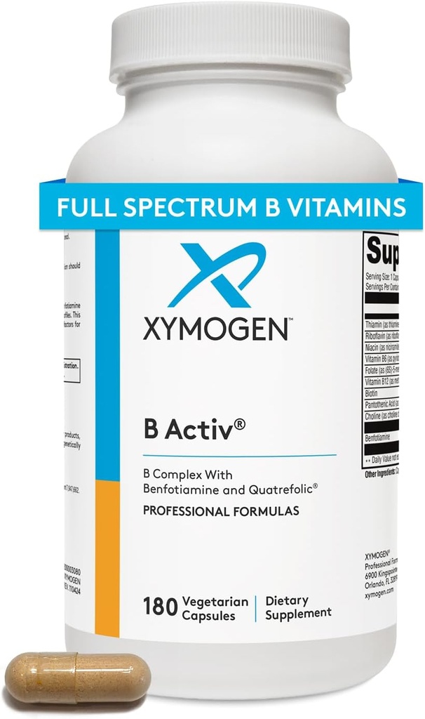 XYMOGEN B Activ Vitamin B Complex with Benfotiamine, Methylfolate, Biotin, Vitamin B6 & B12 (Methylcobalamin b12) - Energy Supplements for Adrenal & Mood Support (180 Capsules) 2