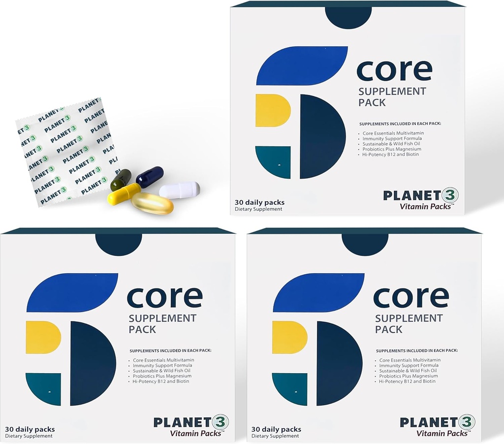 Planet 3 Vitamin Packs, Daily Vitamins for Both Men & Women, Energy, Immune & Heart Support | Multivitamin, Vitamin D, Omega 3, Probiotics, Biotin, B12 & More | Core Supplements | 90 Daily Packs 2