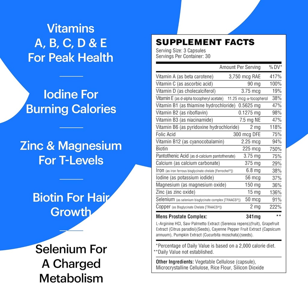 Wellthy His Daily Natural Multivitamin for Men, Premium Prostate Support Supplement, Support Hair Growth (30 Day) 4