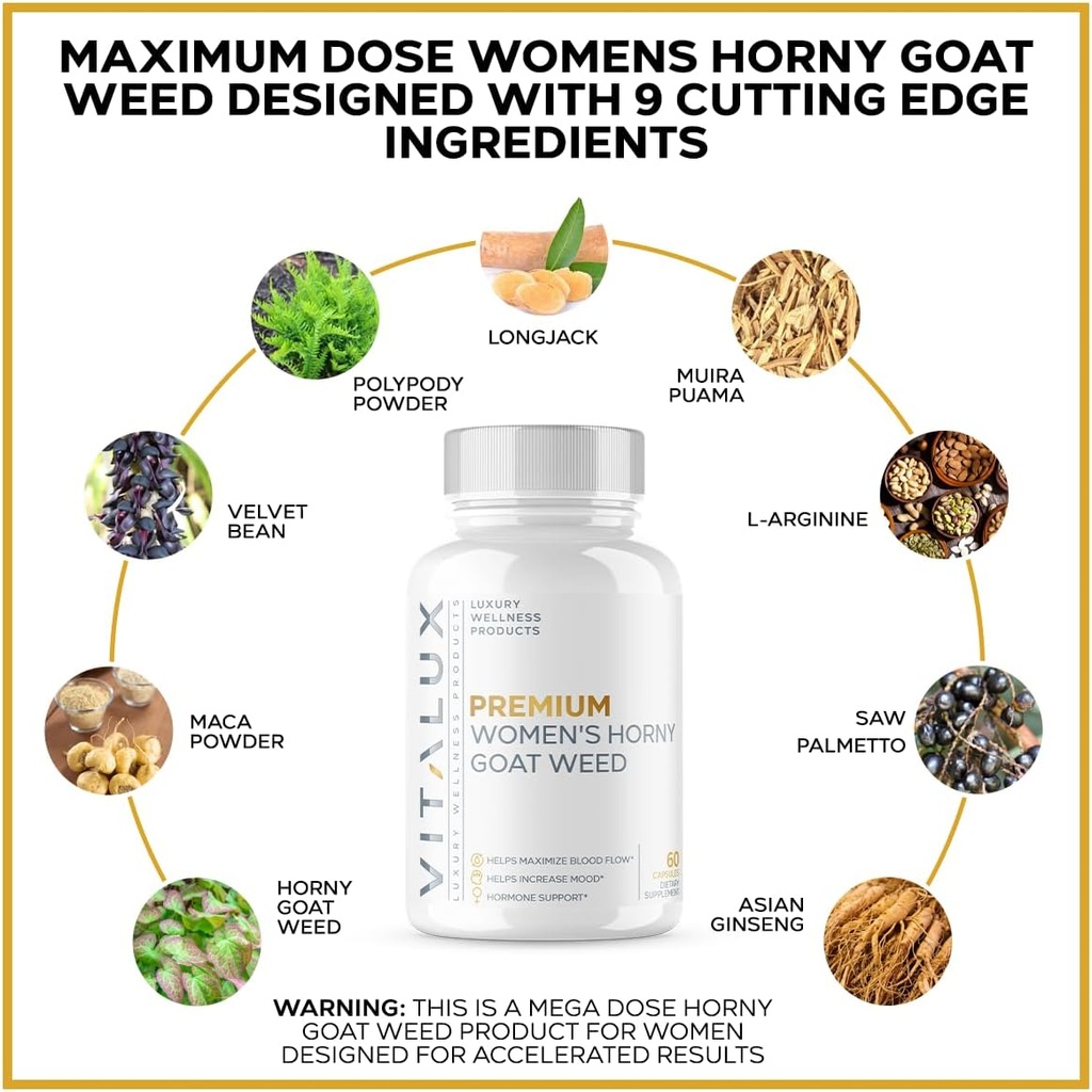 VITALUX || #1 Rated Premium Women's 9-in-1 Horny Goat Weed || Female Health, Mood, Optimize Blood Flow | Ultra Dosed Formula w/ 8 Powerful Ingredients | 3rd Party Tested + USA Made - 60 Capsules 4