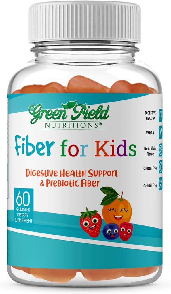 Greenfield Nutritions: Halal Fiber Gummies for Kids from Prebiotic Soluble Chicory for Digestive & Gut Support, Immune Support, Non-GMO, Gelatin Free, Gluten Free 60 Counts, Halal Kids Vitamins 2