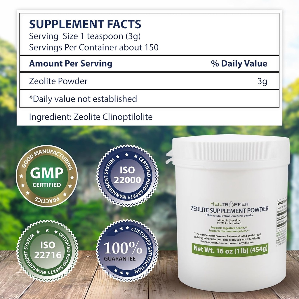 Heiltropfen Zeolite Powder | Dietary Supplement 1 Pound - 454 g | Detox | Clinoptilolite 94+-3% | Activated | Natural Mineral Dust | Ultra FINE Less-Than 2 µm 3