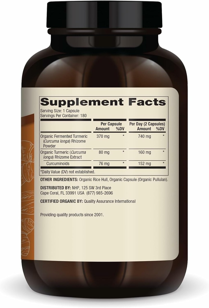 Dr. Mercola Organic Fermented Turmeric - 370 mg Fermented Turmeric - High-Bioavailability Curcuminoids - USDA Organic, Non-GMO, Gluten-Free & Soy-Free - 180 Capsules (90 Servings) 3