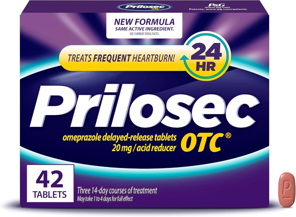 Prilosec OTC, Omeprazole Delayed Release 20mg, Acid Reducer, Treats Frequent Heartburn for 24 Hour Relief, All Day, All Night*, 20mg, 42 Tablets 2
