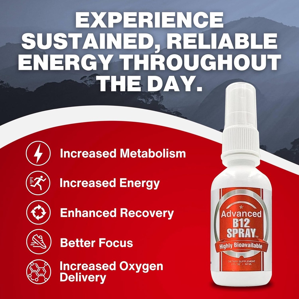 Vitamin B12 Energy Spray, Methylcobalamin with Folic Acid Sublingual Liquid Complex for Focus, & Metabolism, Nano Technology Instant Absorption and Custom Dosage (4 oz - 120 Servings) 5