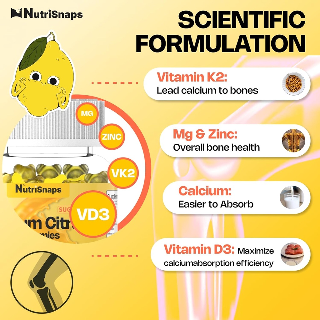 Sugar Free Calcium Citrate Gummies 1200mg with Vitamin D3 K2, Magnesium, Zinc, MSM for Men & Women, Bone, Muscle, Immune Support, Ultimate Absorption Calcium Supplement, Vegan, 60 Count 4