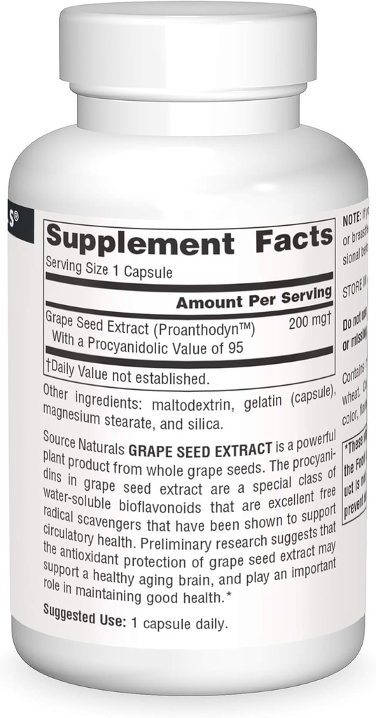 Source Naturals Proanthodyn Grape Seed Extract, Antioxidant Protection, Supports a Healthy Aging Brain*, 200 mg - 90 Capsules 4