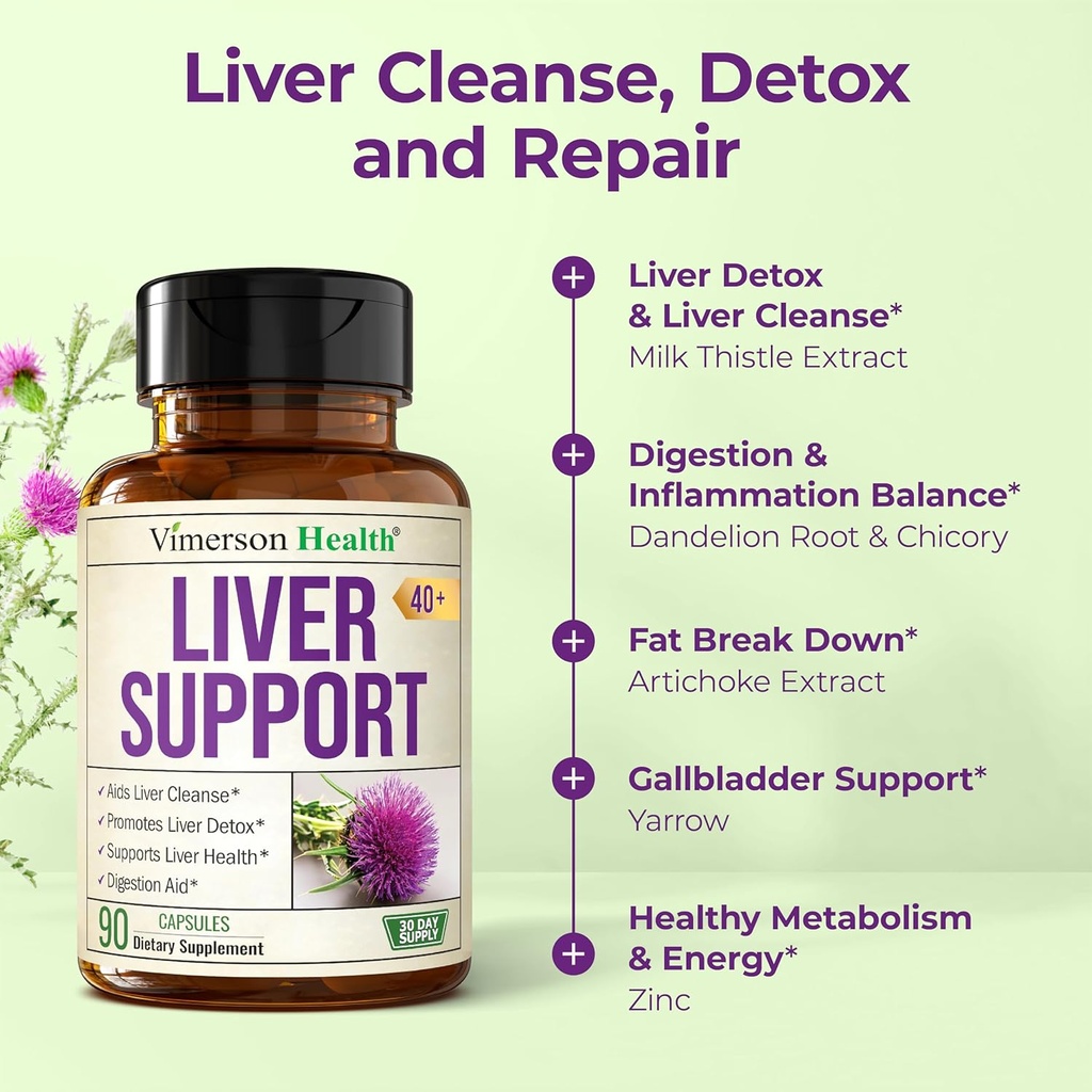 Vegan Liver Cleanse Detox & Repair – Dandelion Root Supplement with Milk Thistle & Artichoke Extract for Enzyme Support, Energy & Healthy Digestion – Herbal Liver Support Supplement. 90 Capsules, 40+ 6
