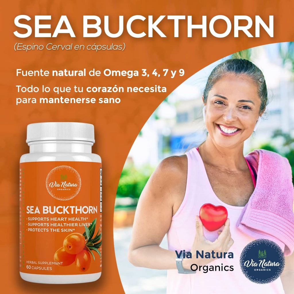 Sea Buckthorn Capsules 1000mg | Organic Herbal Supplement | Natural Source of Omega 3, Omega 6, Omega 7 and Omega 9 | 60 Capsules 5