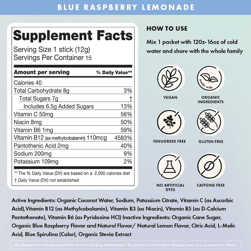 Boobie Hydromom Superfood Electrolyte Drink Mix, Blue Raspberry Lemonade | Refreshing Energy & Hydration Boost for Mamas | On-The-Go & Travel Essentials for Pregnancy, Lactation, & Beyond, 15 Packets 3