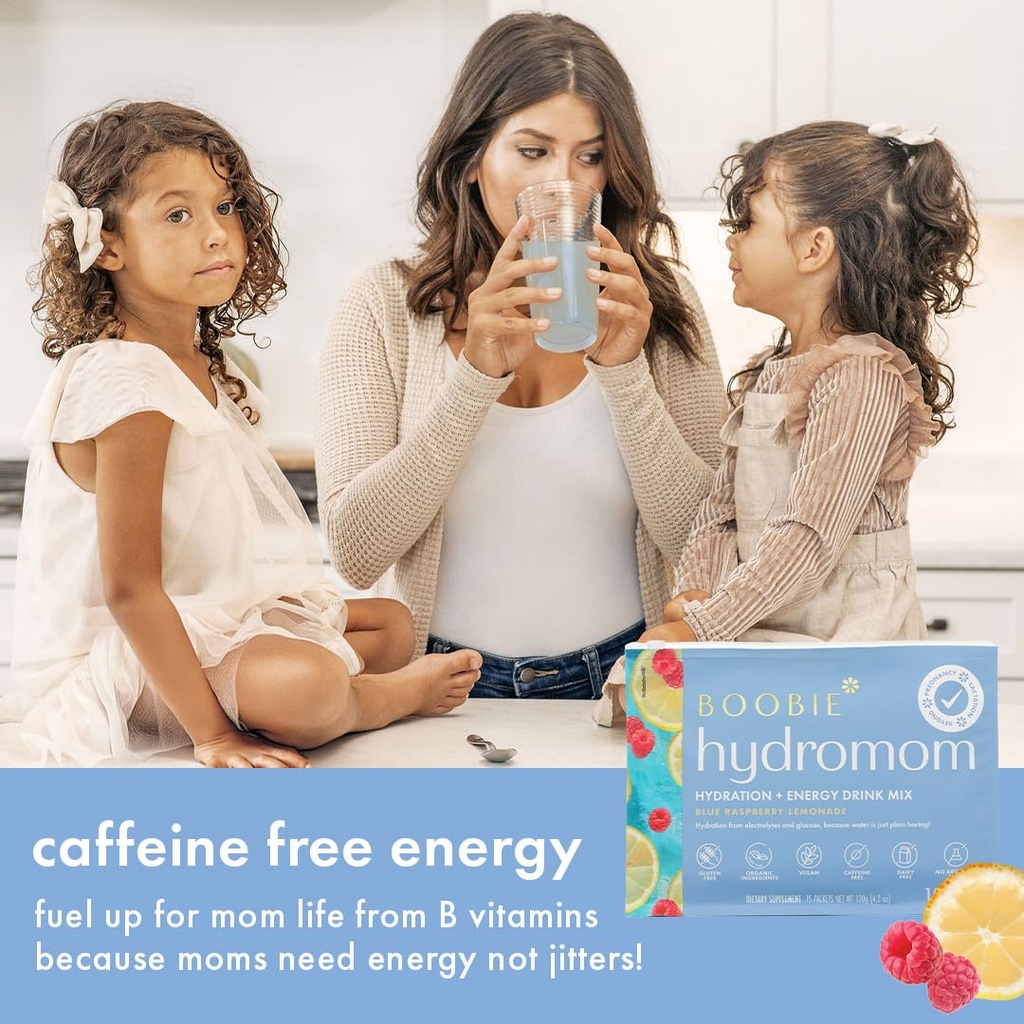 Boobie Hydromom Superfood Electrolyte Drink Mix, Blue Raspberry Lemonade | Refreshing Energy & Hydration Boost for Mamas | On-The-Go & Travel Essentials for Pregnancy, Lactation, & Beyond, 15 Packets 6
