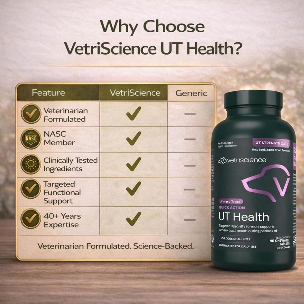 VetriScience Quick Action UT Health Chewable Tablets, UT Strength STAT Supplement for Dogs, Cranberry, Uva Ursi, and Chanca Piedra to Soothe Urinary Tract Discomfort, Smoke, 90 Count 6