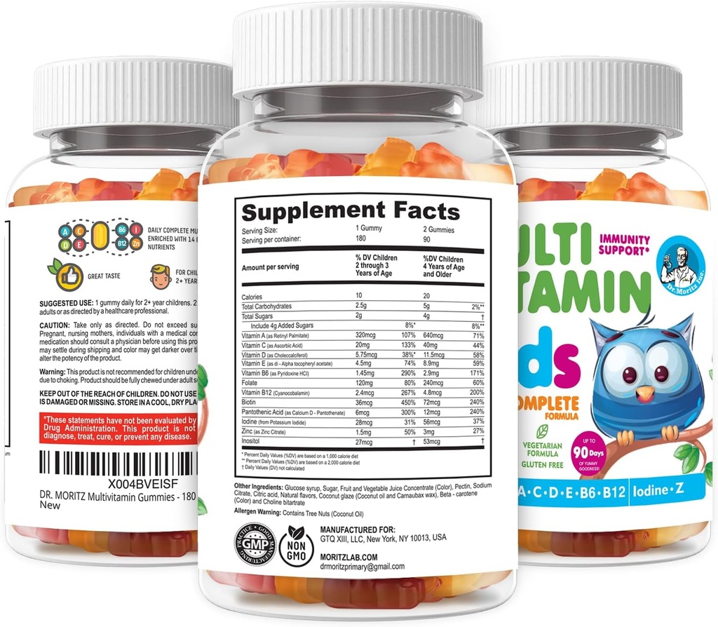 DR. MORITZ Kids Multivitamin Gummies - with Kids Vitamins A C D E B6 B12 Zinc & More- Complete Daily Support- Vegetarian & Non-GMO Multivitamins for Children (180 Count) 6