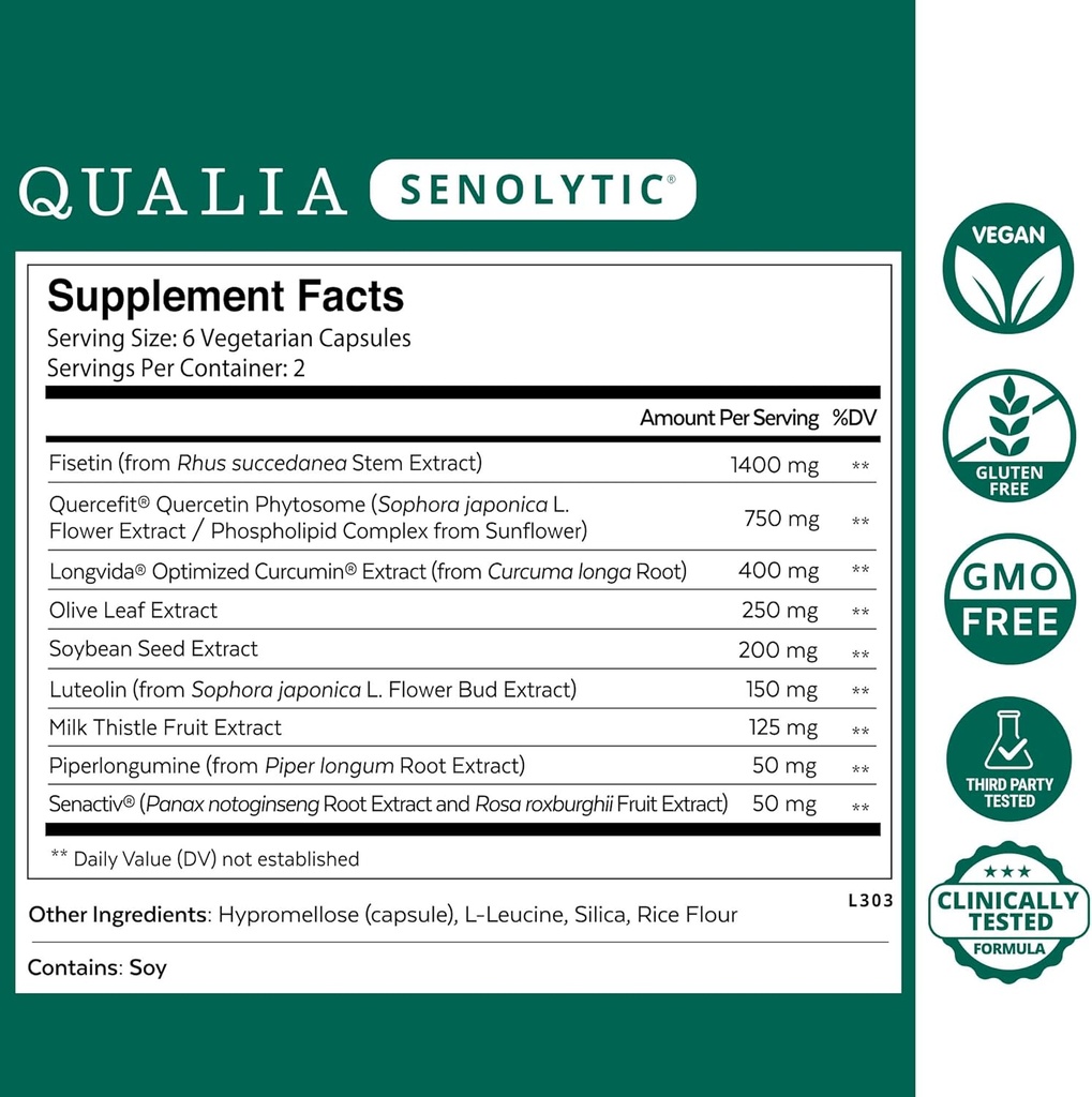 Qualia Life Sciences Qualia Senolytic Ultimate Formula for Enhanced Cell Repair&Rejuvenation 2-Day Aging&Longevity Support Regimen w. Fisetin,Quercetin, Piperlongumine,Senactiv,Curcumin(Pack of 4) 3