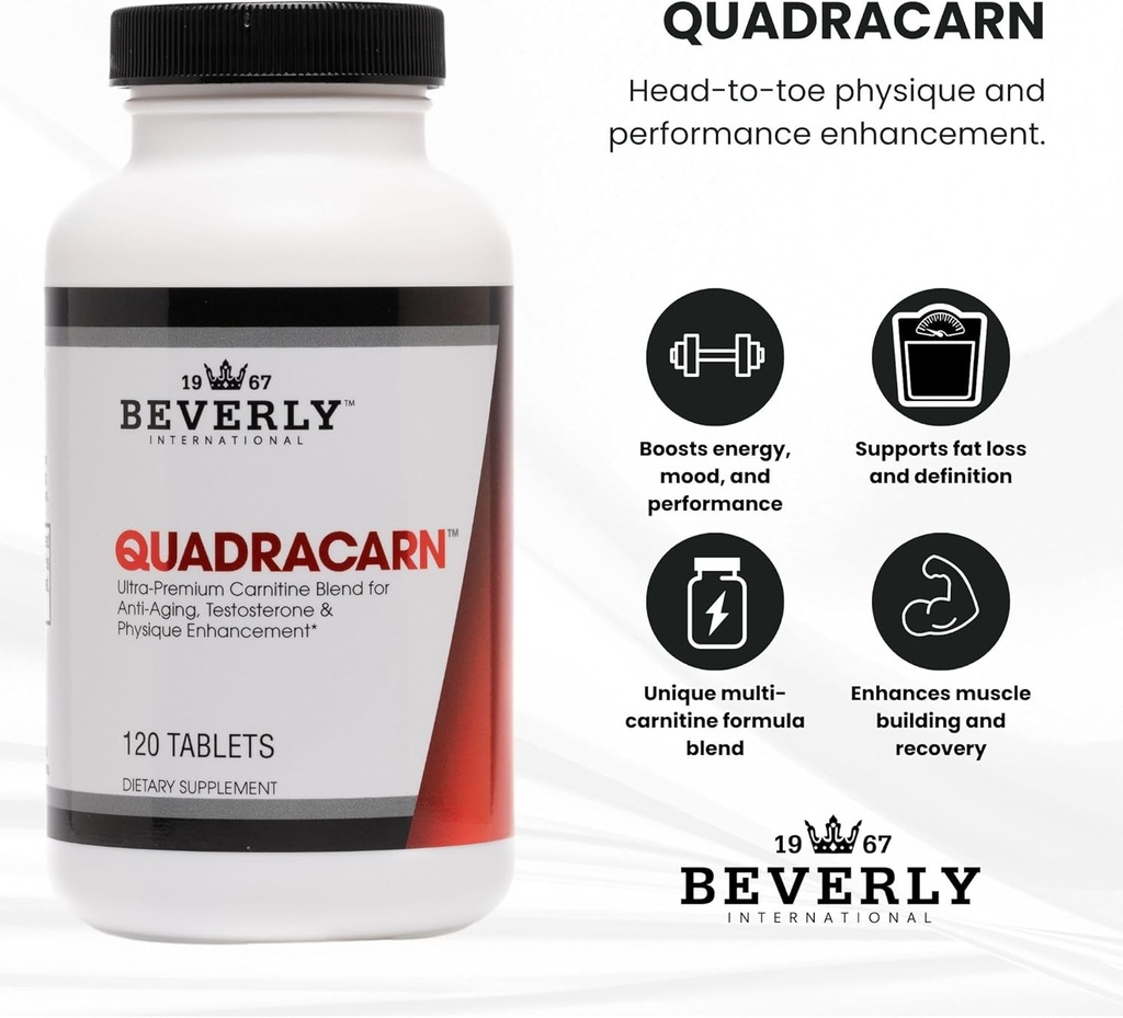 Beverly International Quadracarn 4X-Potency, Lab Tested Ultra-Premium Carnitine Blend for Fat Loss, Muscle Definition, Metabolism, Mood, Energy Boost, Anti-Aging, Brain Function. 120 Tablets. 5